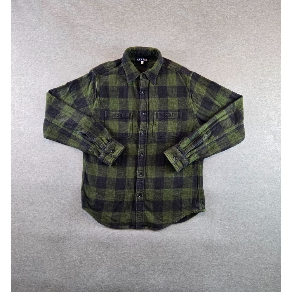 Alex Mill Flannel Shirt Mens Medium Green Checked Cotton‎ Long Sleeve Pockets